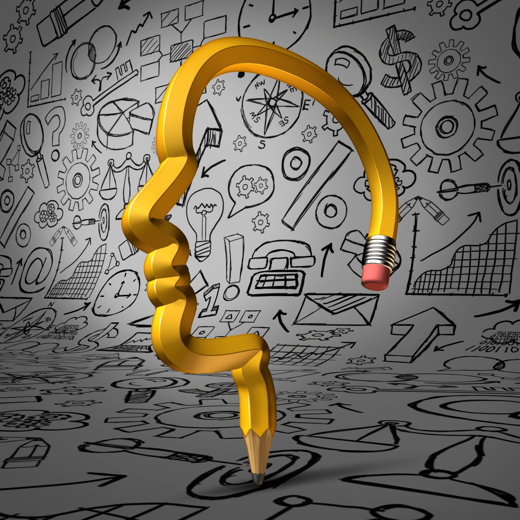 A pencil head with a pencil head in the middle of it imaging the test & learn iterations