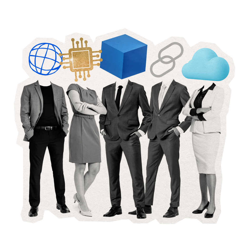 Startup tech business sticker surreal people heads remixed media