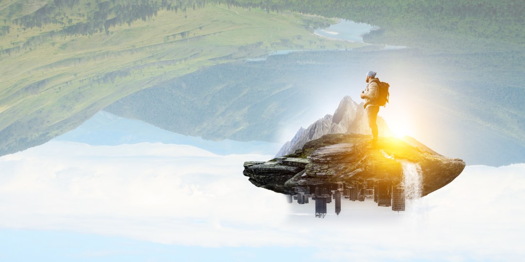 Young traveler exploring the world concept. mixed media - courtesy of Serg Nivens